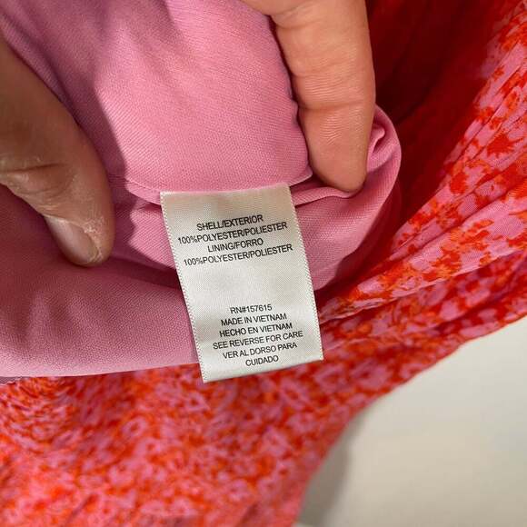 Rachel Zoe Dress Womens 12 Pink Orange Floral Tiered Faux Wrap Ruffle - Picture 3 of 3